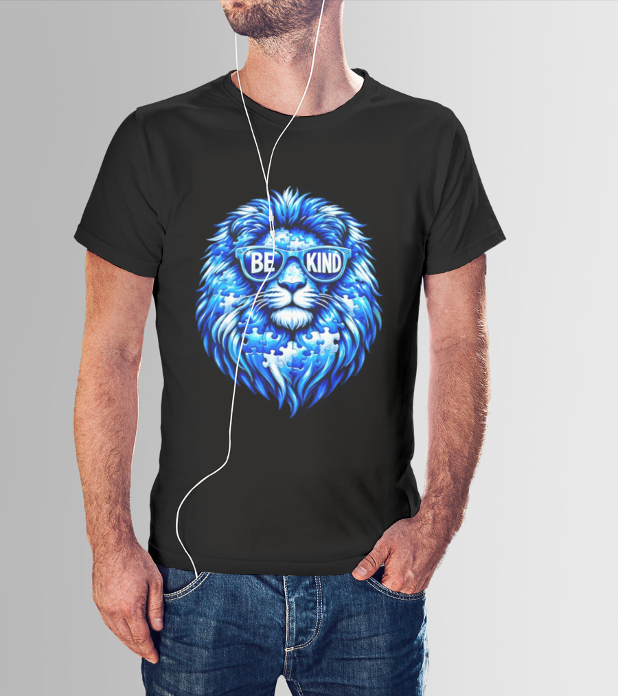 Blue Lion Be Kind Sunglasses Autism Awareness Puzzle T-Shirt