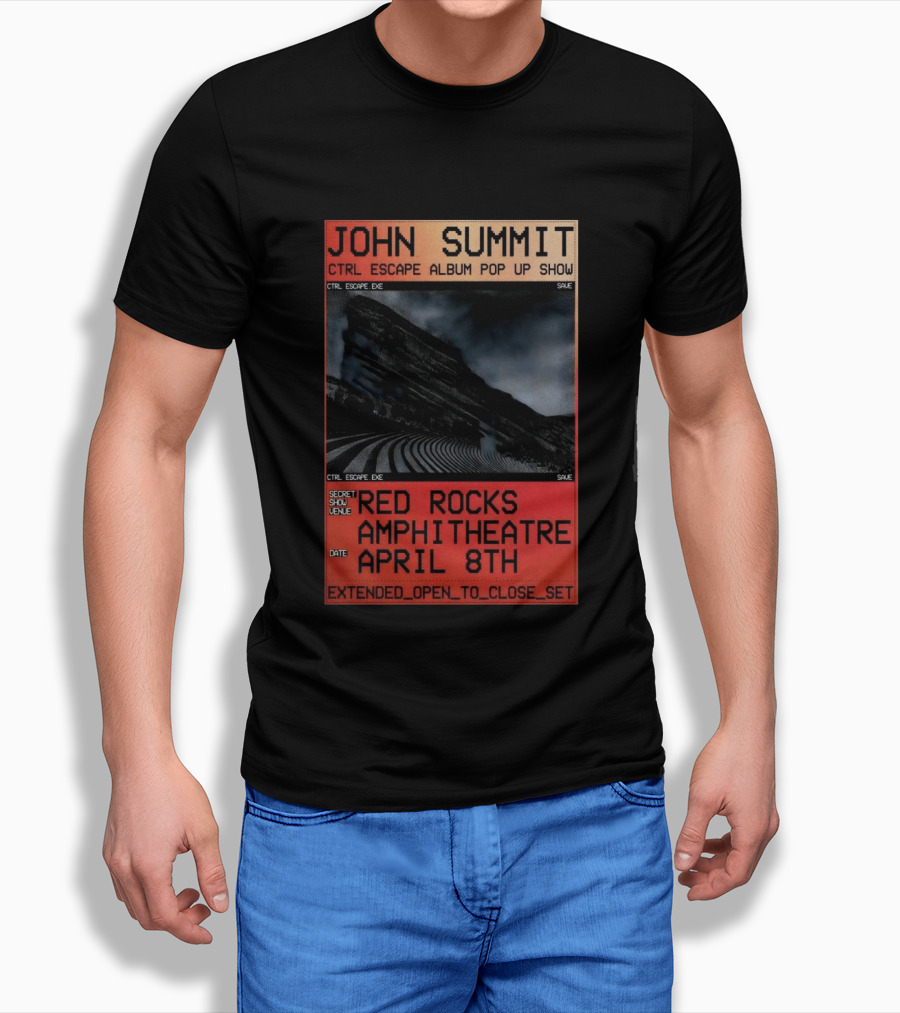 John Summit CTRL Escape Album Pop Up Show Red Rocks Amphitheatre April 8th Secret Show Extended Open To Close Set T-Shirt