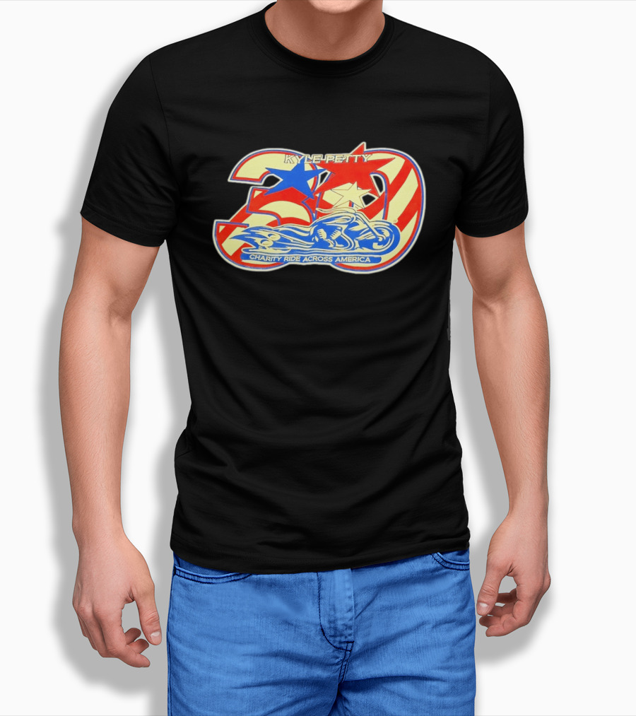 Kyle Petty 30th Anniversary Charity Ride Across America Motorcycle Stars Stripes T-Shirt