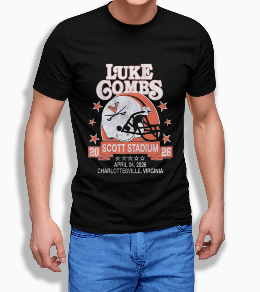 Luke Combs 2026 Scott Stadium Charlottesville Virginia April 04 Event With Helmet Stars T-Shirt