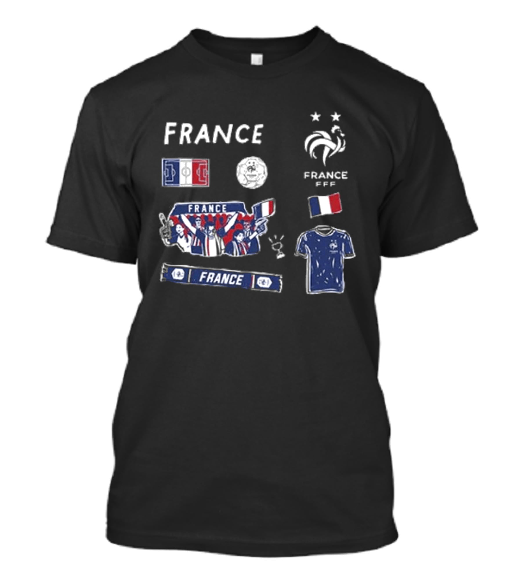 France National Team Youth Navy Cotton Pullover Soccer Fans Tricolor FFF Rooster Stars T-Shirt