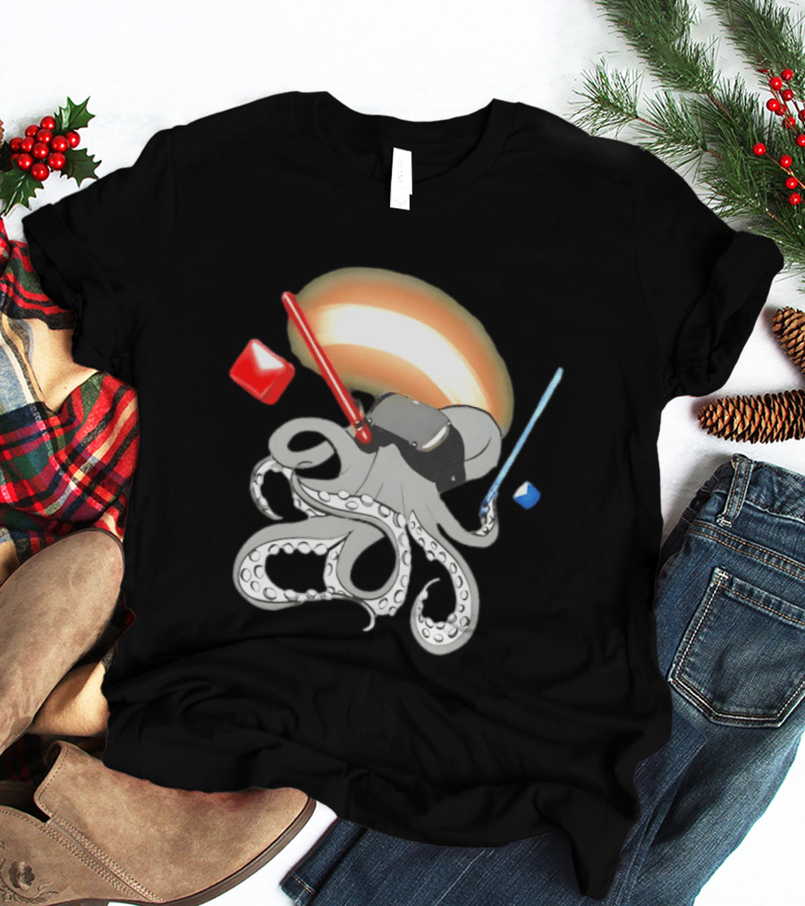 VR Headset Octopus With Red Blue Lightsabers T-Shirt