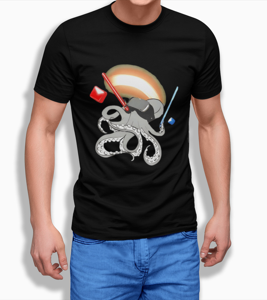 VR Headset Octopus With Red Blue Lightsabers T-Shirt