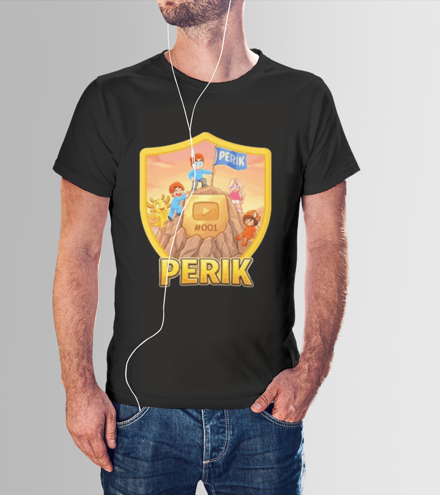 Perik 3 Års Black 001 Shield Badge YouTube Button Cartoon Characters T-Shirt