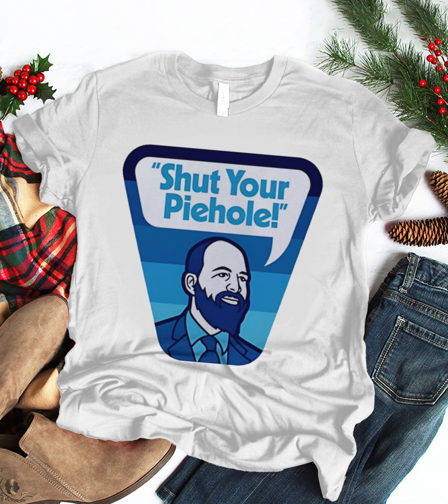 Shut Your Piehole Speech Bubble Blue Suit Beard T-Shirt