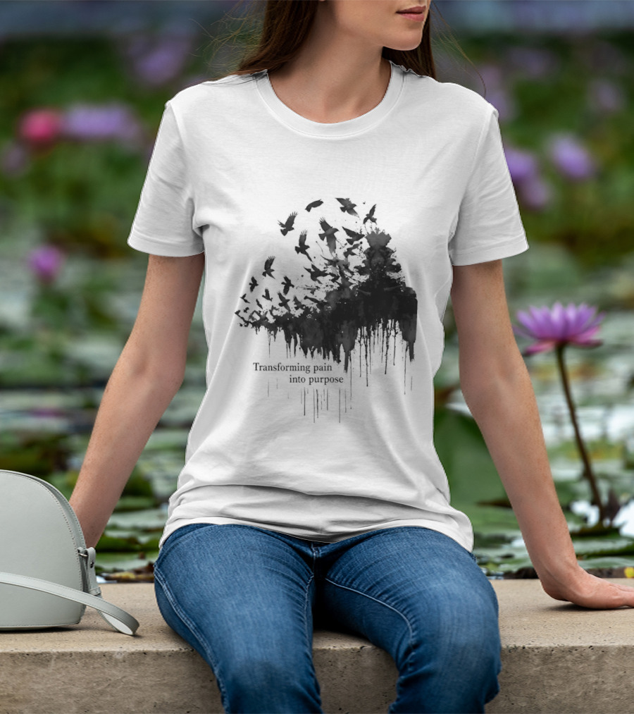 Transforming Pain Into Purpose Motivational Tree Art With Birds In Flight Symbolizing Growth And Healing T-Shirt