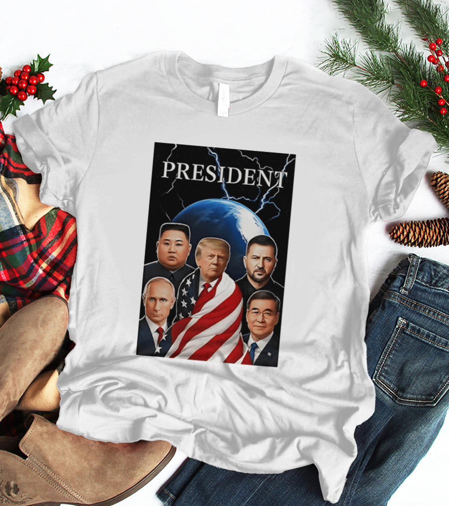Presidents Trump Putin Zelenskyy Kim Jong Un Xi Jinping Global Leaders Earth Lightning T-Shirt