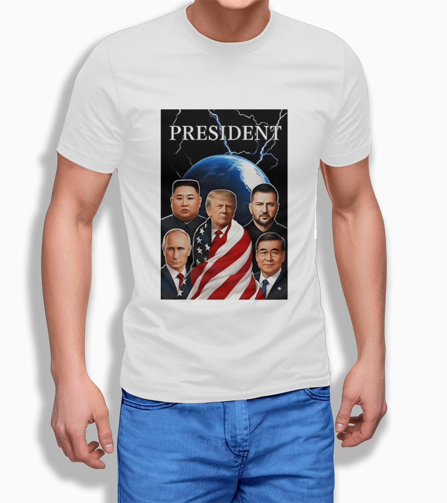 Presidents Trump Putin Zelenskyy Kim Jong Un Xi Jinping Global Leaders Earth Lightning T-Shirt