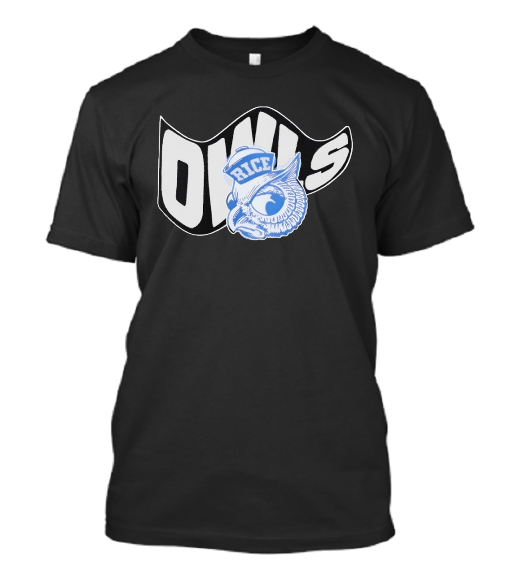 Rice Owls Waving Flag Bold Script With Blue Owl T-Shirt