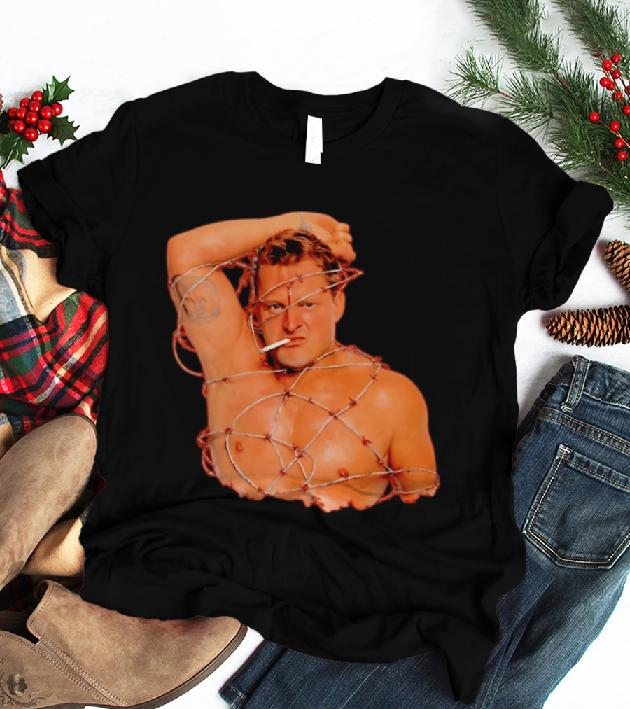 Sandman Barbed Wire Screenprinted Wrapping Wrestler With Cigarette T-Shirt