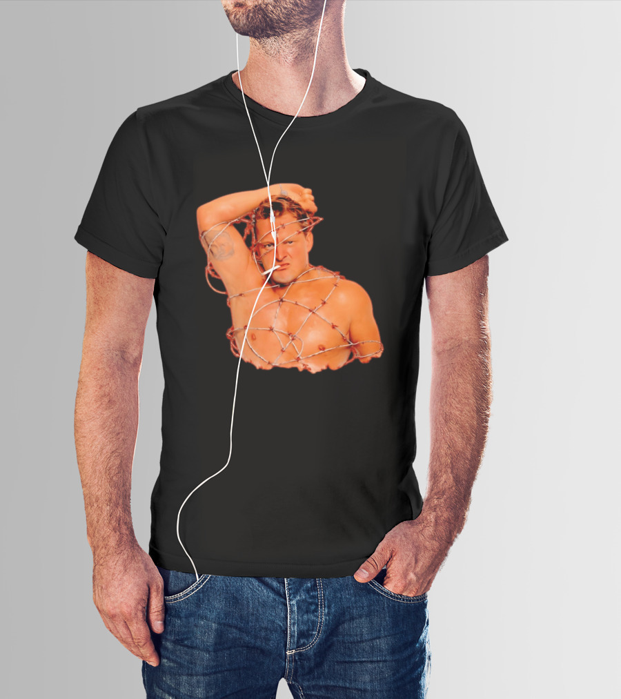 Sandman Barbed Wire Screenprinted Wrapping Wrestler With Cigarette T-Shirt