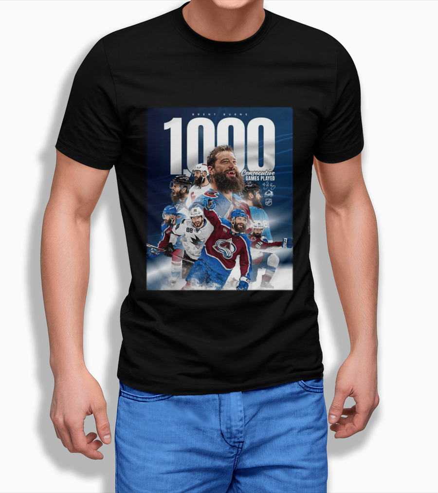 Brent Burns 1000 Consecutive NHL Games Played Colorado Avalanche San Jose Sharks T-Shirt