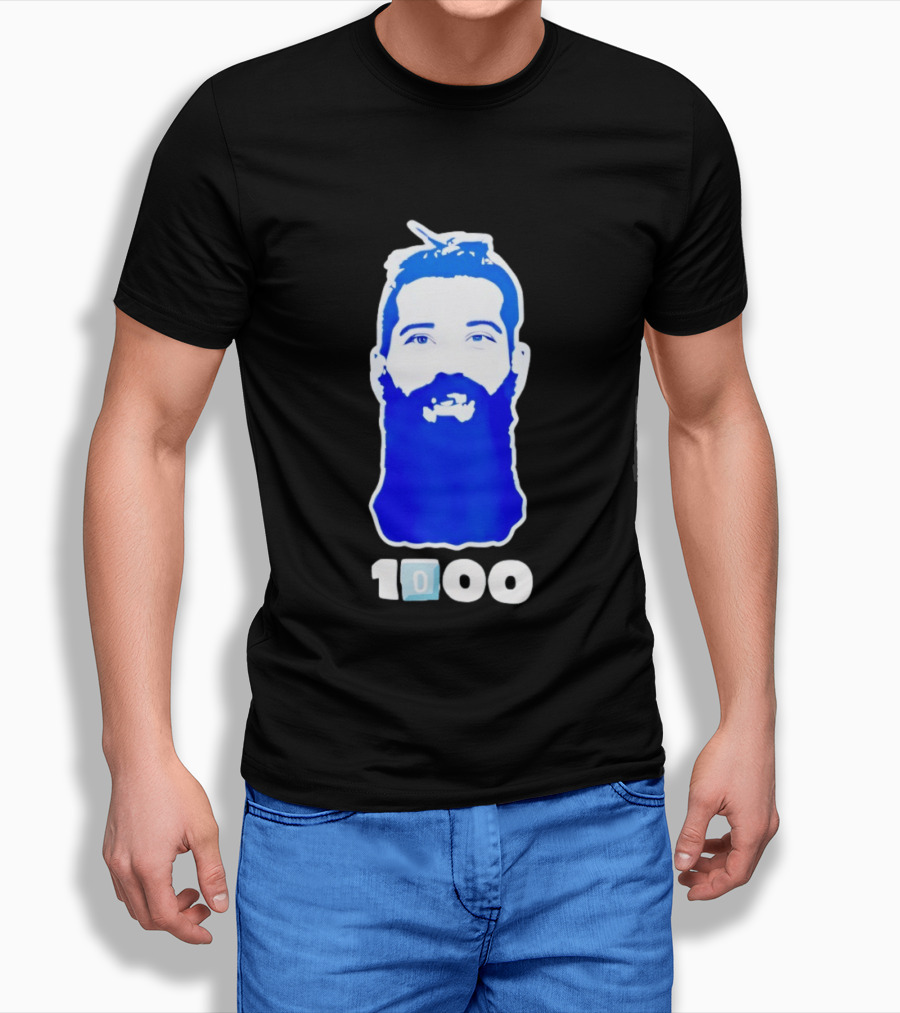 Colorado Avalanche 1000th Milestone Burnzie Blue Beard T-Shirt