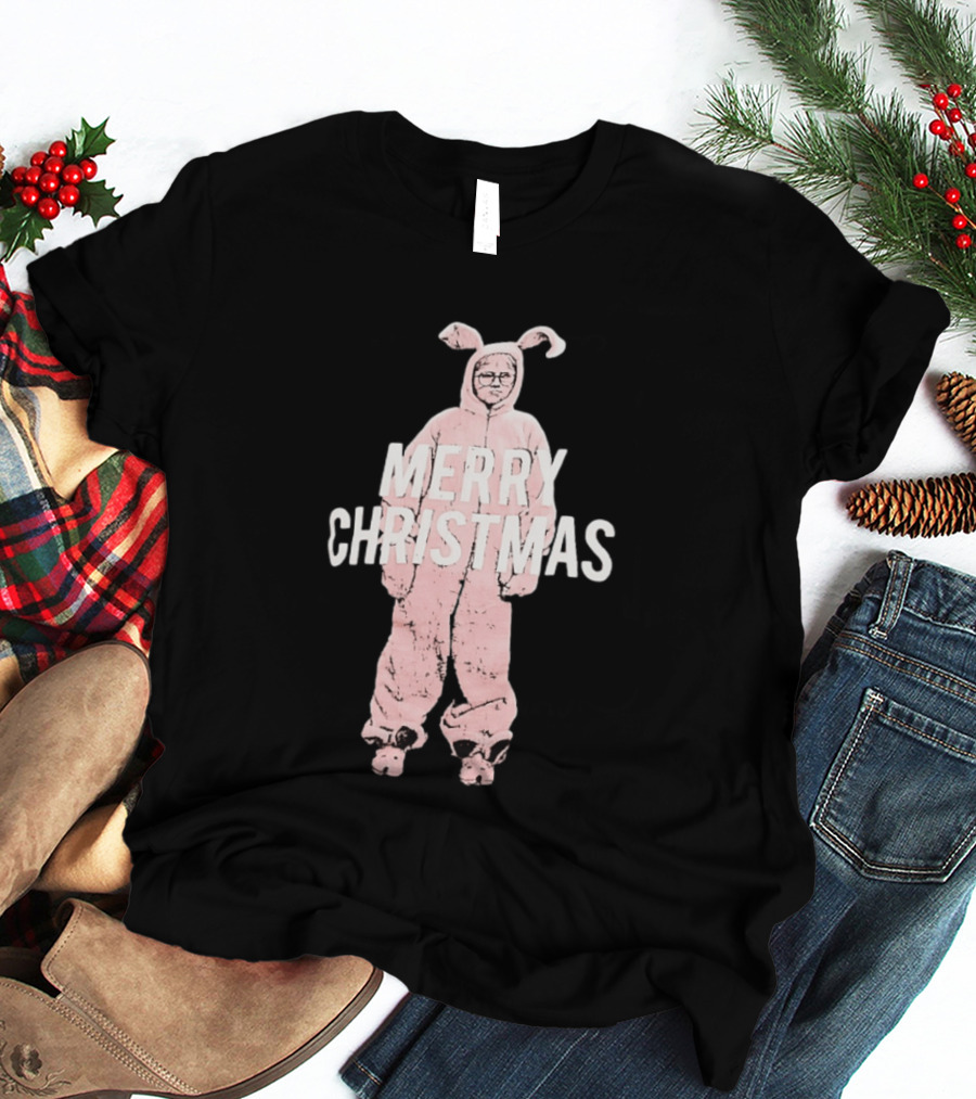 Merry Christmas Ralphie Pink Bunny Costume T-Shirt