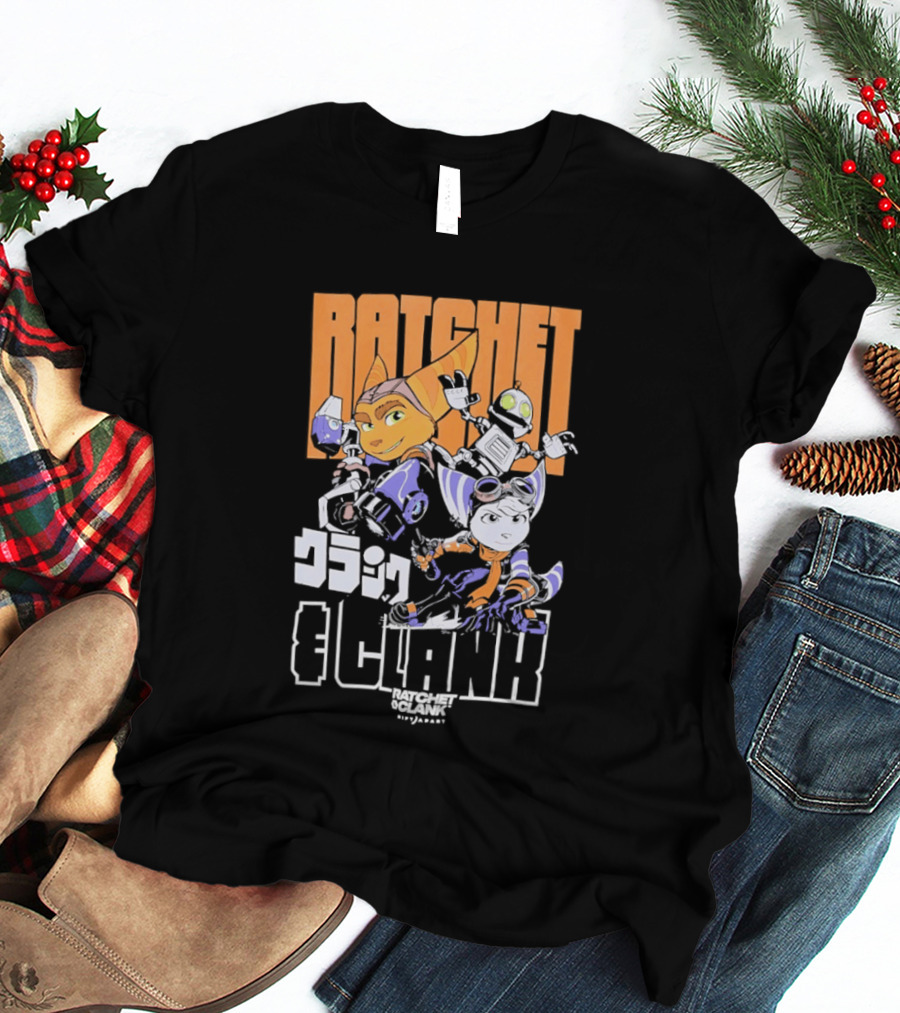 Ratchet And Clank Characters Orange And White Illustration With Japanese T-Shirt