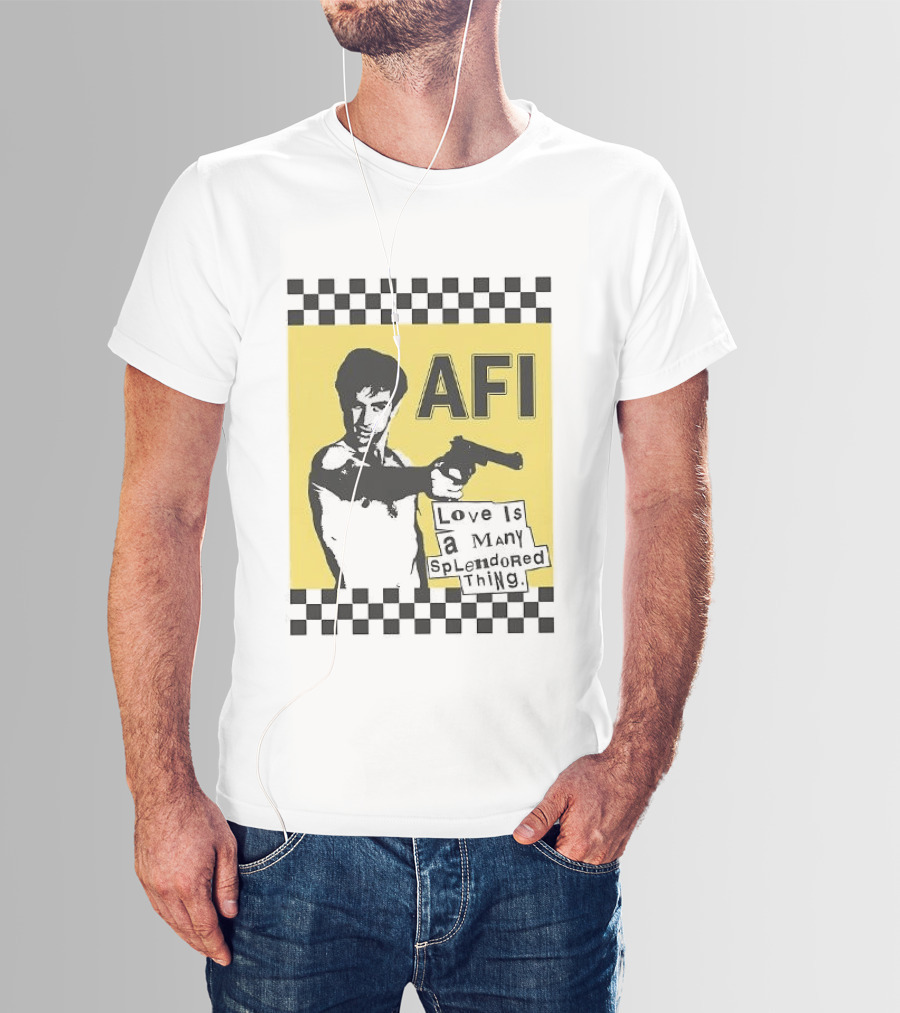 AFI Love Is A Many Splendored Thing Gun Silhouette Checkerboard T-Shirt