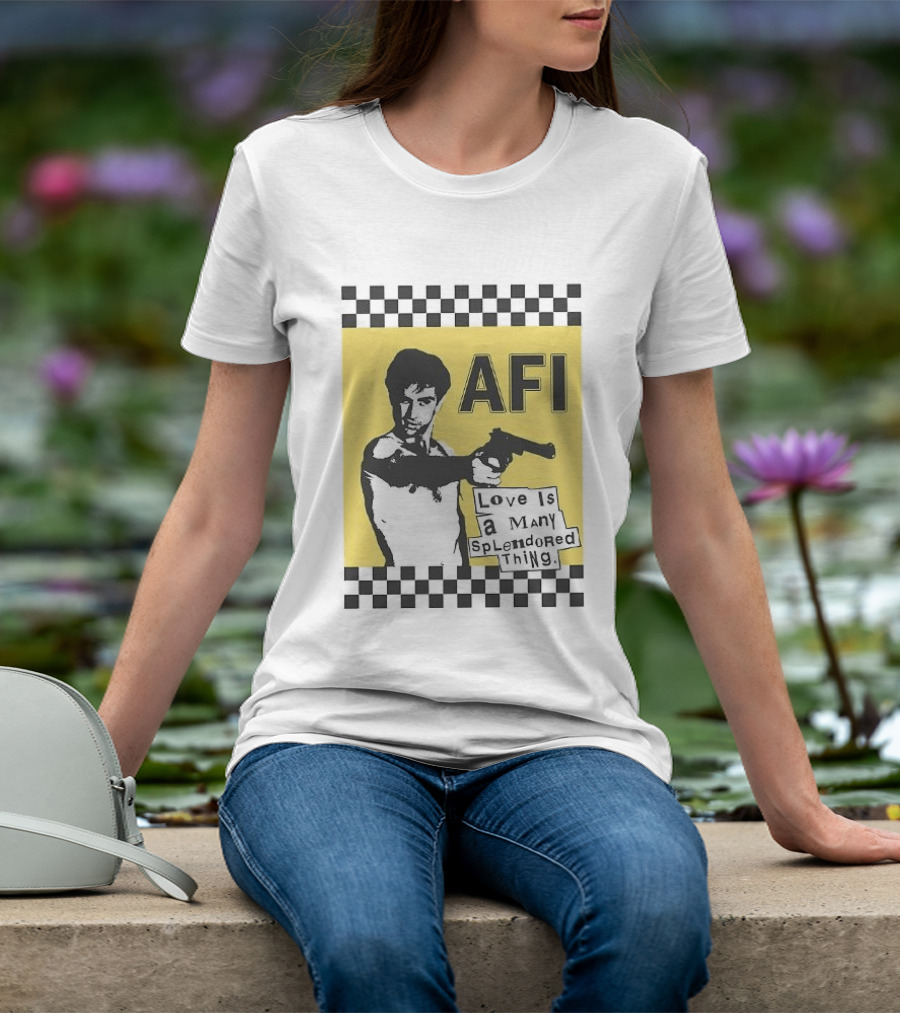 AFI Love Is A Many Splendored Thing Gun Silhouette Checkerboard T-Shirt