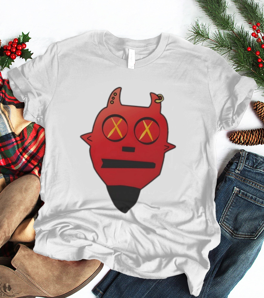 Handsome Devil Red Cartoon Face With Cross Eyes And Earring T-Shirt
