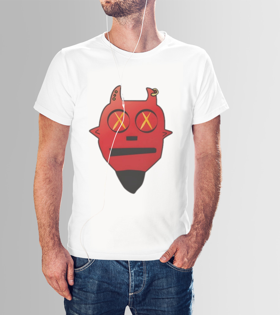 Handsome Devil Red Cartoon Face With Cross Eyes And Earring T-Shirt