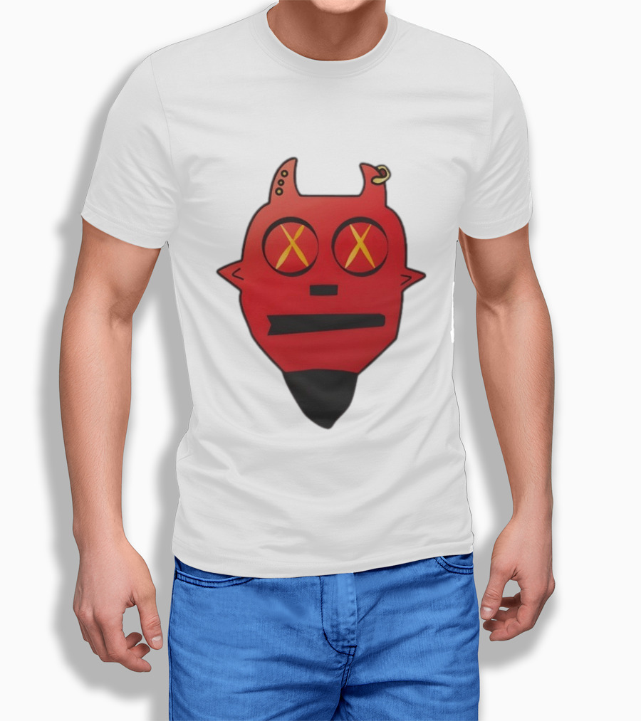 Handsome Devil Red Cartoon Face With Cross Eyes And Earring T-Shirt