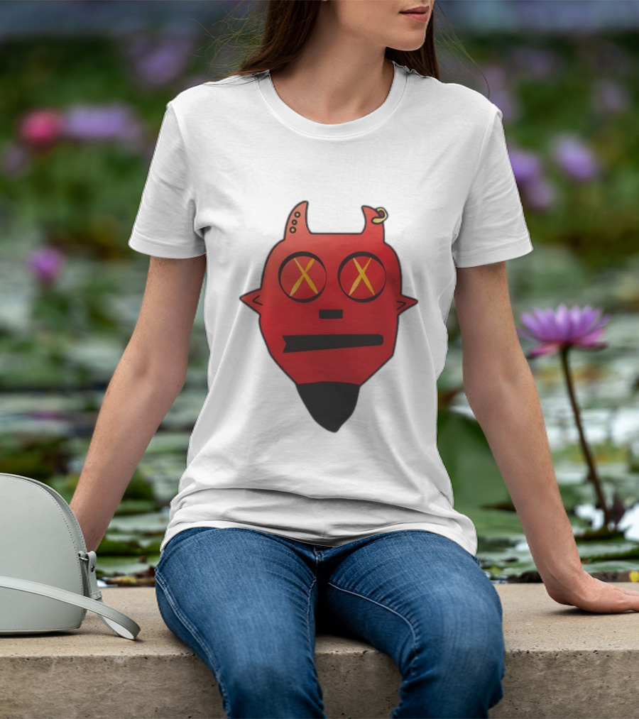 Handsome Devil Red Cartoon Face With Cross Eyes And Earring T-Shirt