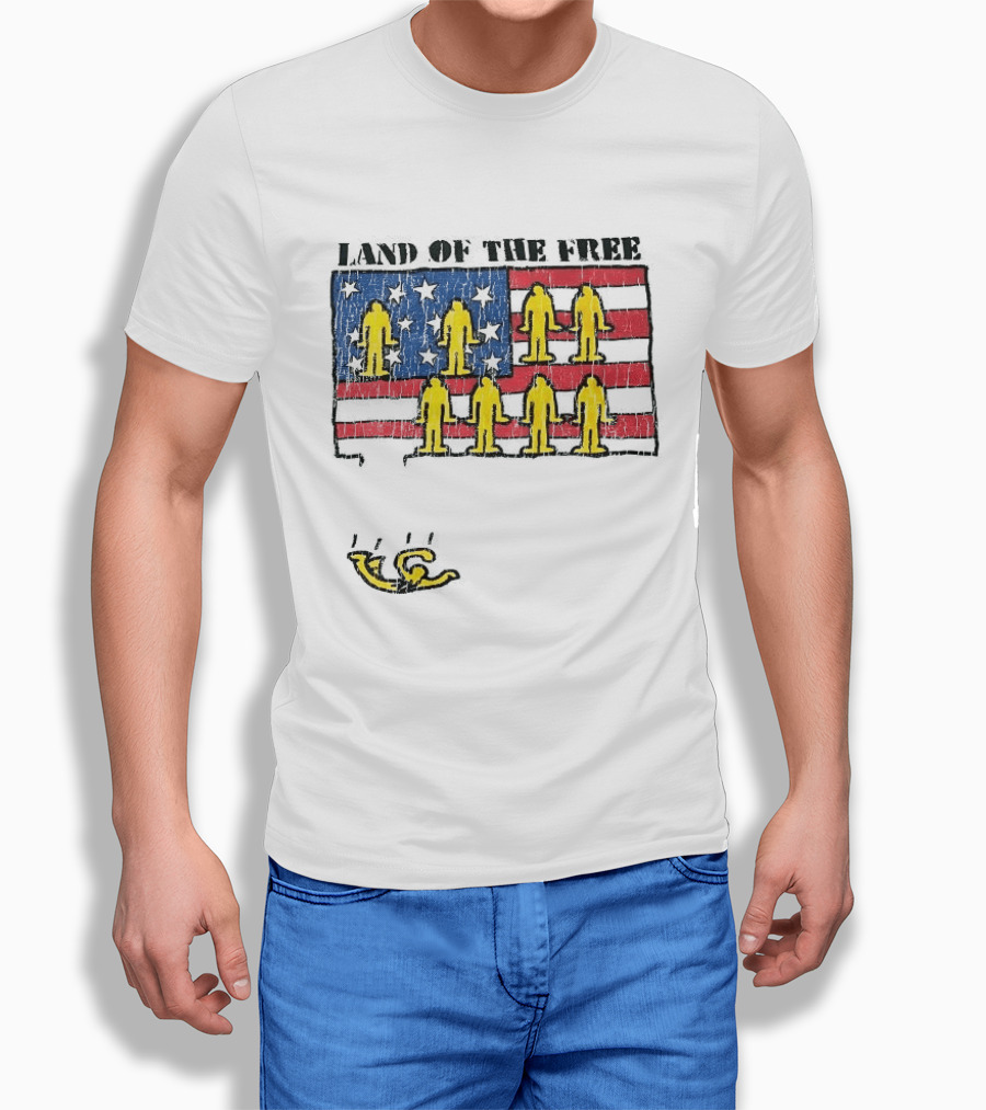 Land Of The Free USA Flag With Yellow Figures And Stars T-Shirt