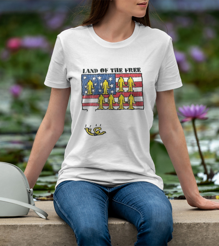 Land Of The Free USA Flag With Yellow Figures And Stars T-Shirt