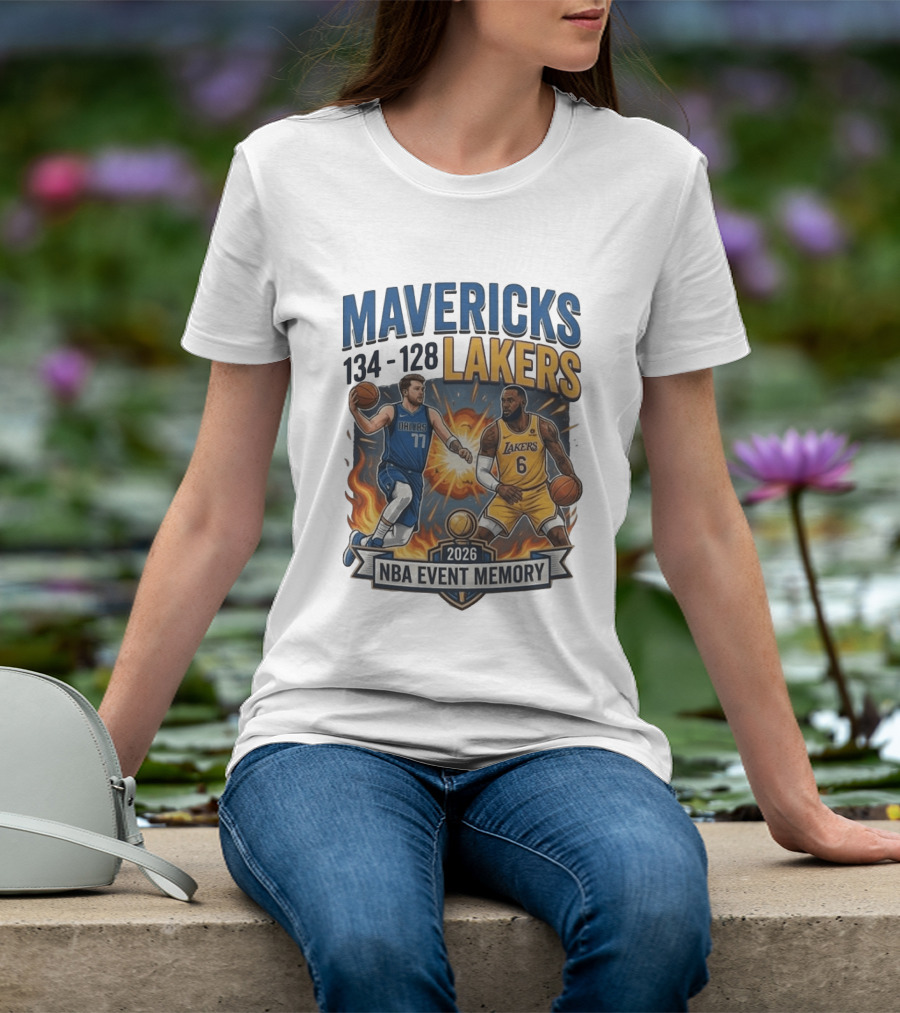 Mavericks 134 Lakers 128 NBA 2026 Event Memory T-Shirt