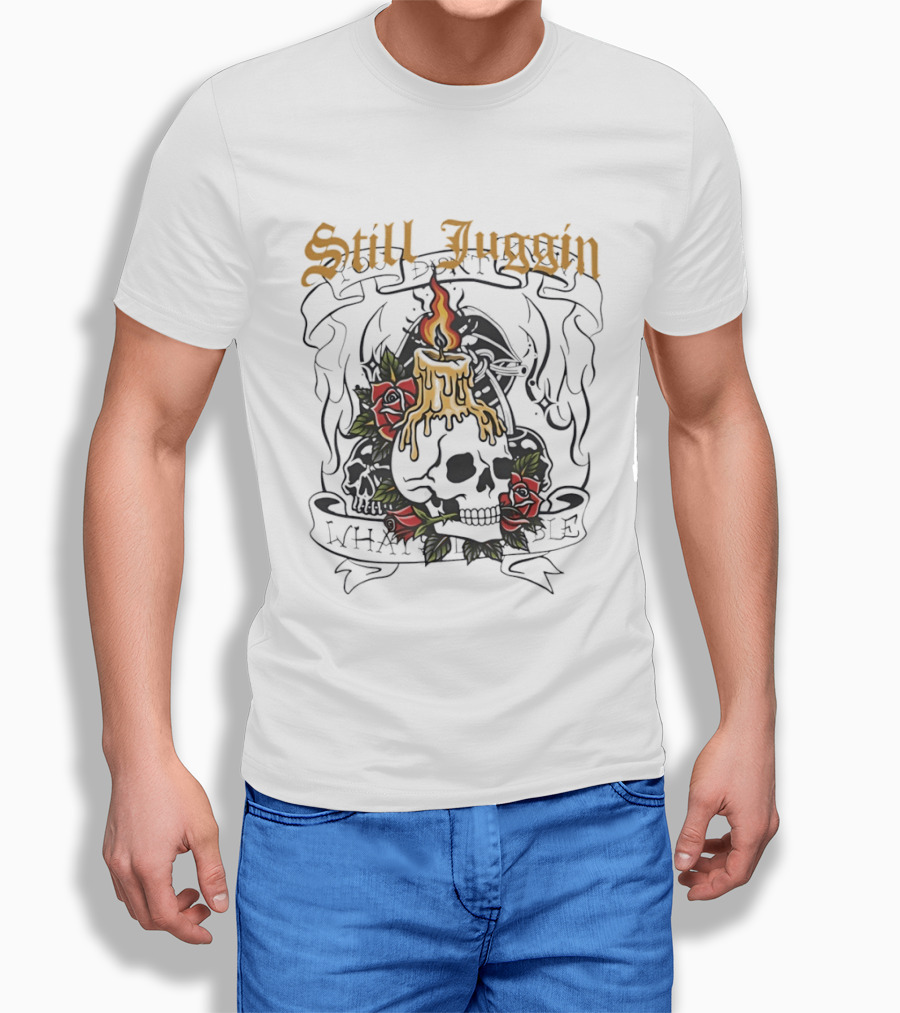 Still Juggin Skull Candle With Roses Emo T-Shirt