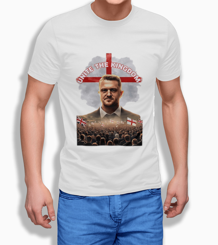 Unite The Kingdom Tommy Robinson England Flag Crowd T-Shirt