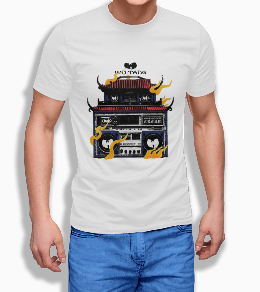 Wu Tang PRNT Boombox C.R.E.A.M. Flames Chinese Temple Style Audio T-Shirt