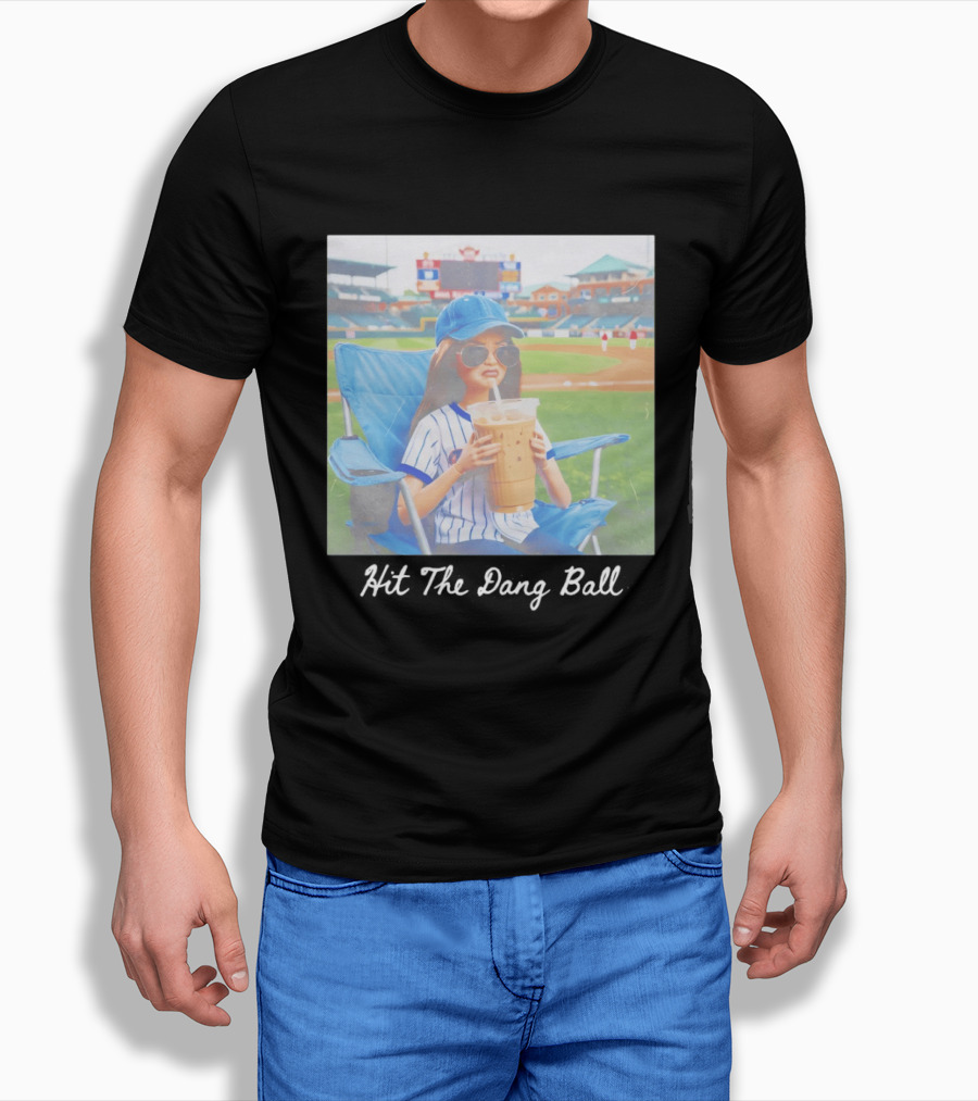 Barbie Ballfield Dark Hit The Dang Ball Baseball Stadium Scene With Player And Large Drink T-Shirt