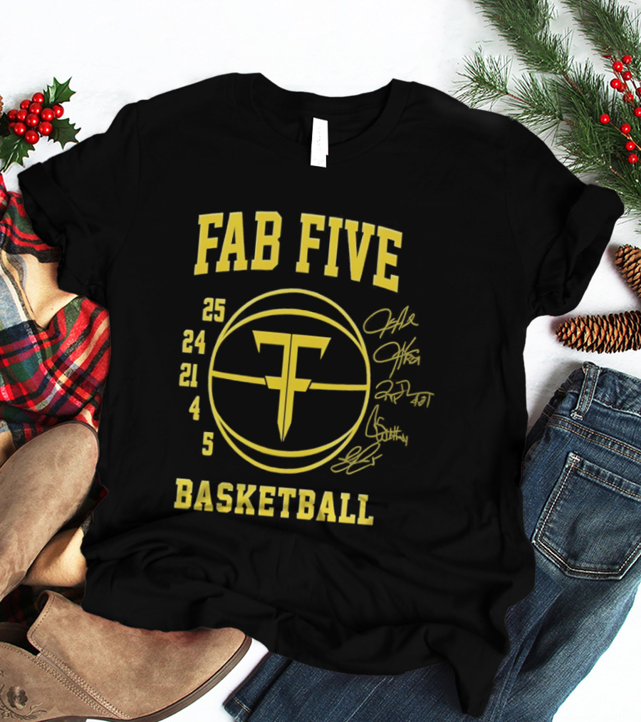 Fab Five Basketball Chris Webber Jalen Rose Juwan Howard Jimmy King Ray Jackson Signatures T-Shirt