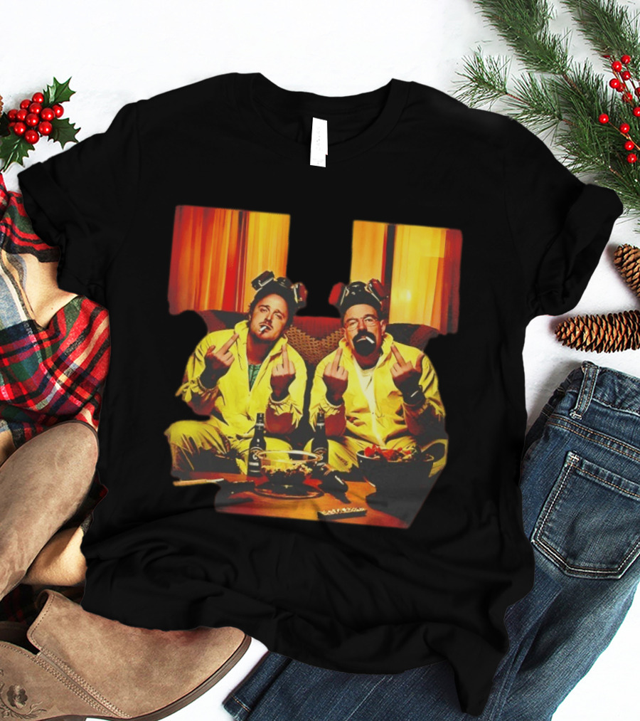 Jesse Pinkman Walter White Breaking Bad Flipping The Bird Yellow Hazmat Suits T-Shirt