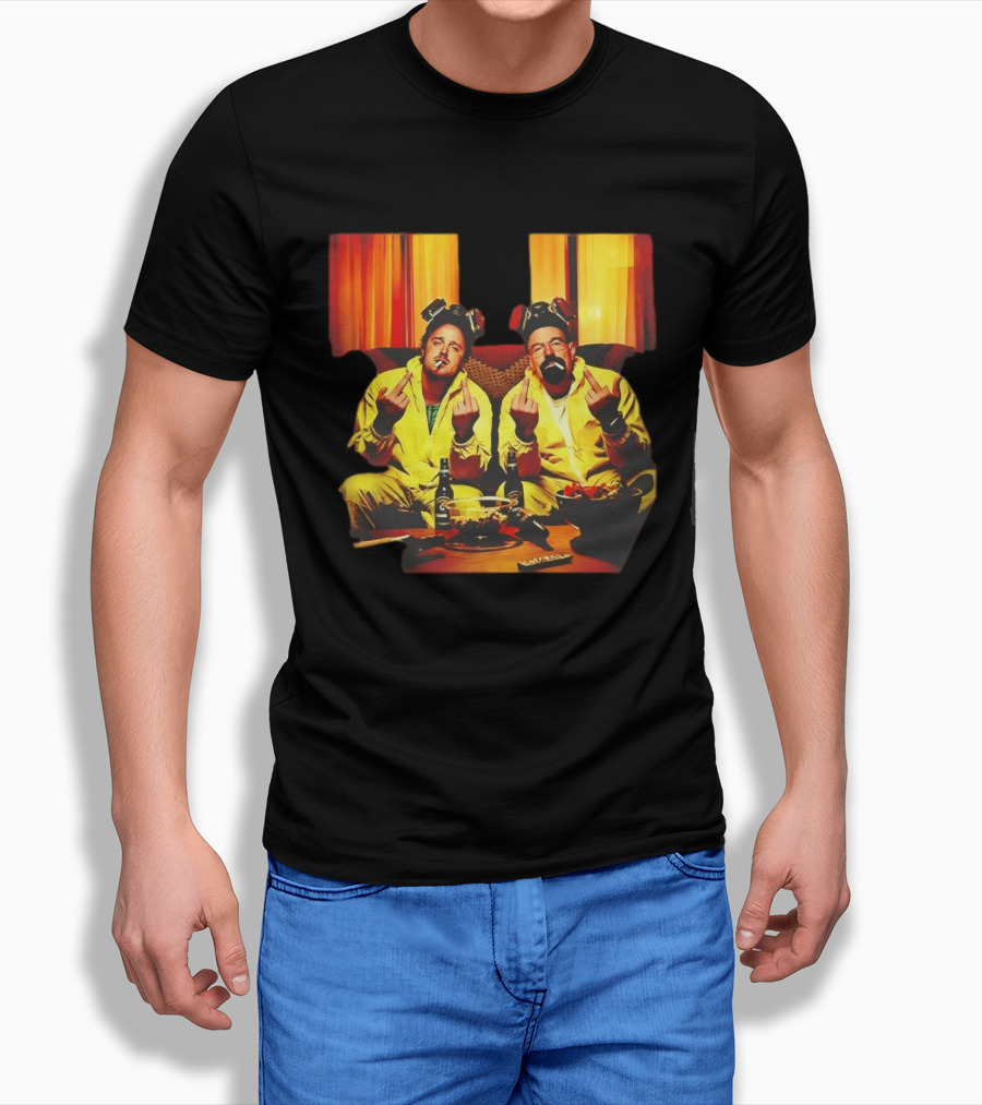 Jesse Pinkman Walter White Breaking Bad Flipping The Bird Yellow Hazmat Suits T-Shirt