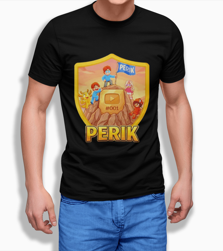 Perik #001 Cartoon Characters On Mountain With YouTube Play Button Image T-Shirt