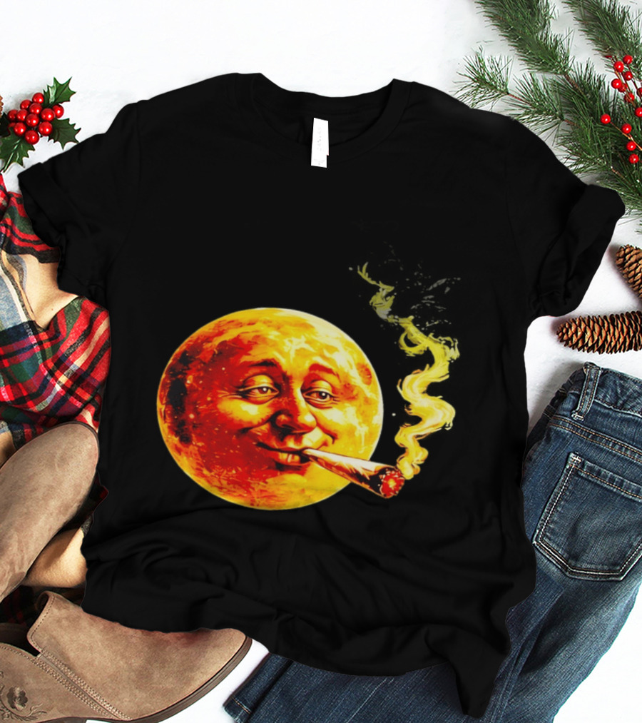 Moon Face Smoking Weed Blunt Lunar Smokers Club T-Shirt