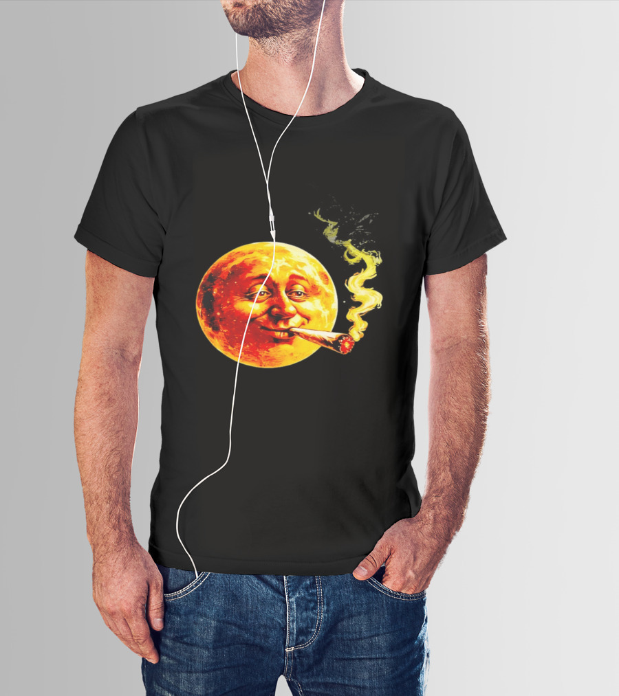 Moon Face Smoking Weed Blunt Lunar Smokers Club T-Shirt