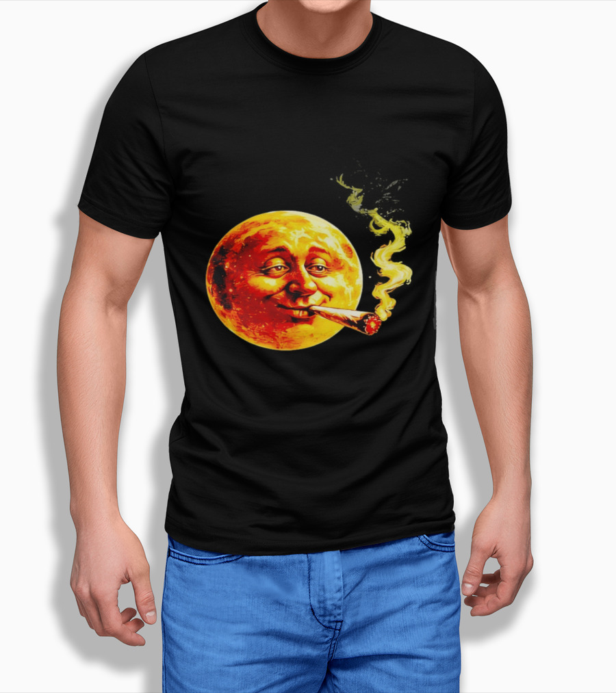 Moon Face Smoking Weed Blunt Lunar Smokers Club T-Shirt