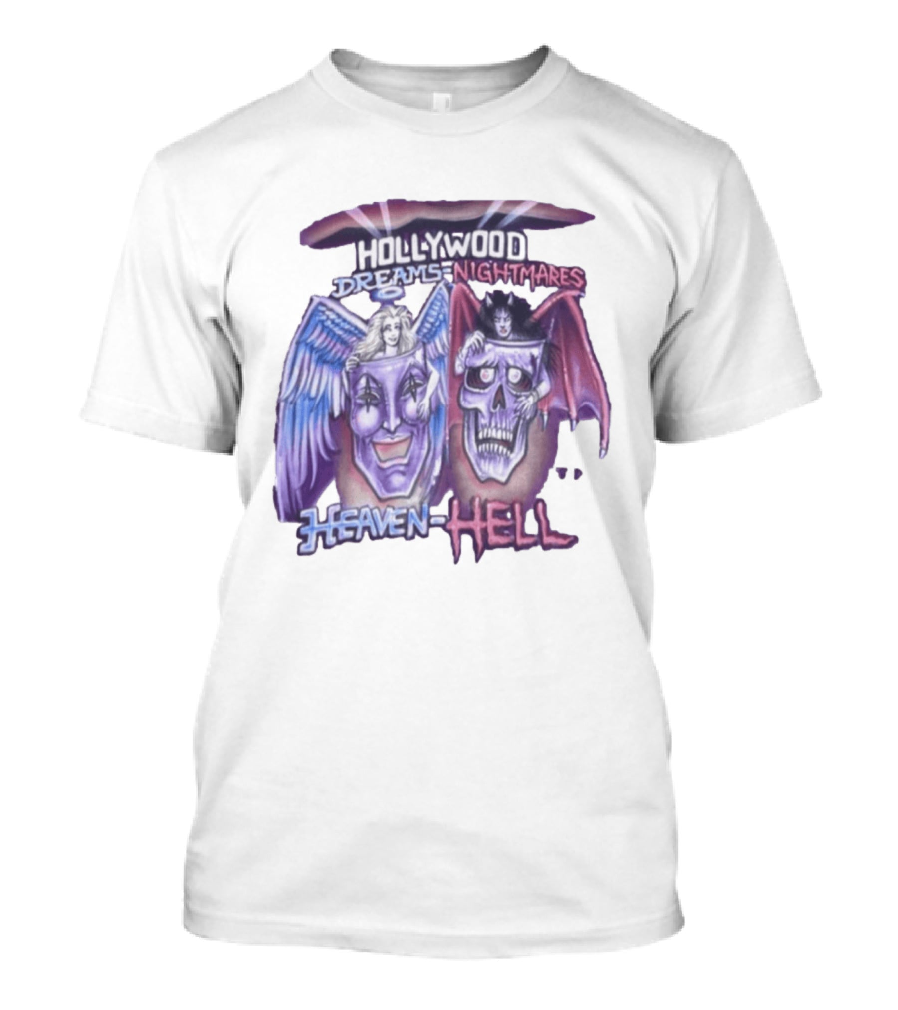Hollywood Dreams Nightmares Heaven Hell Angel And Demon Skulls T-Shirt