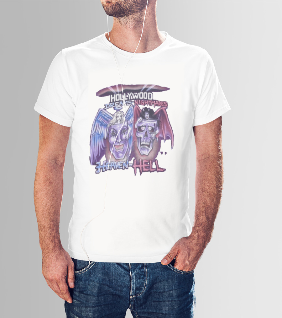 Hollywood Dreams Nightmares Heaven Hell Angel And Demon Skulls T-Shirt