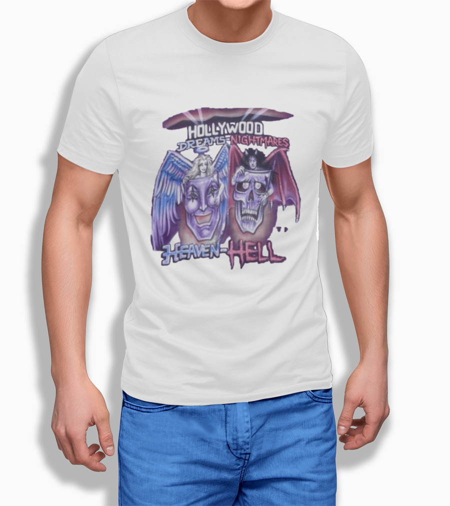 Hollywood Dreams Nightmares Heaven Hell Angel And Demon Skulls T-Shirt