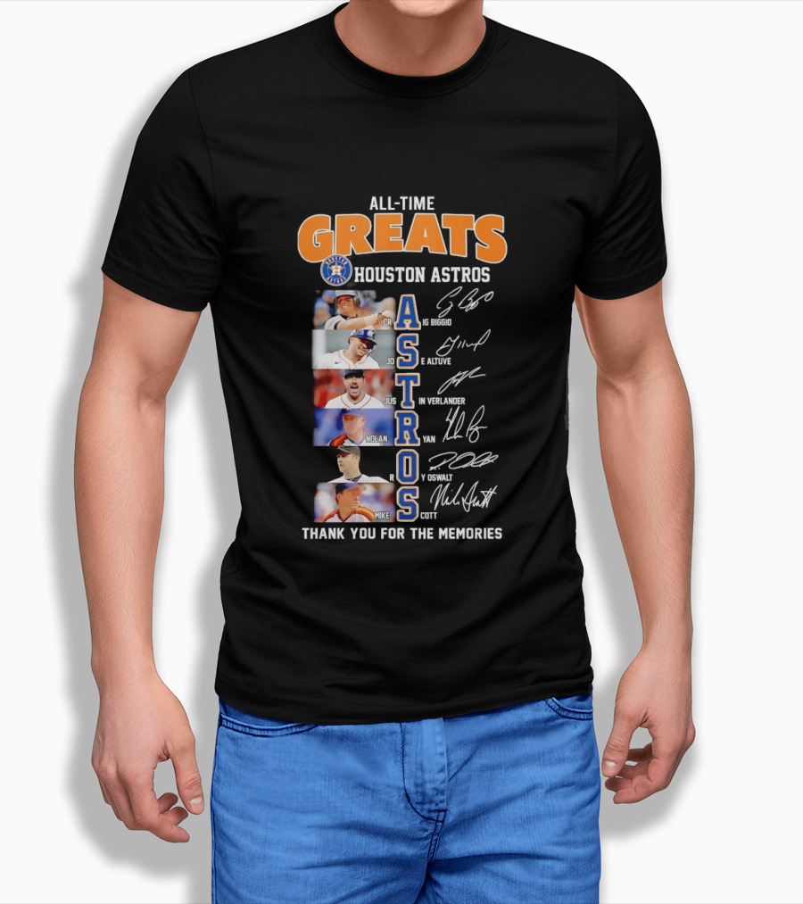 All Time Greats Houston Astros Names Signatures Thank You For The Memories T-Shirt