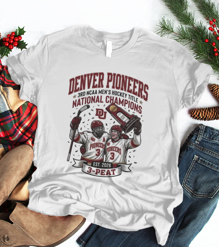 Denver Pioneers 3rd NCAA Men's Hockey Title National Champions 1985 1996 3 Peat T-Shirt