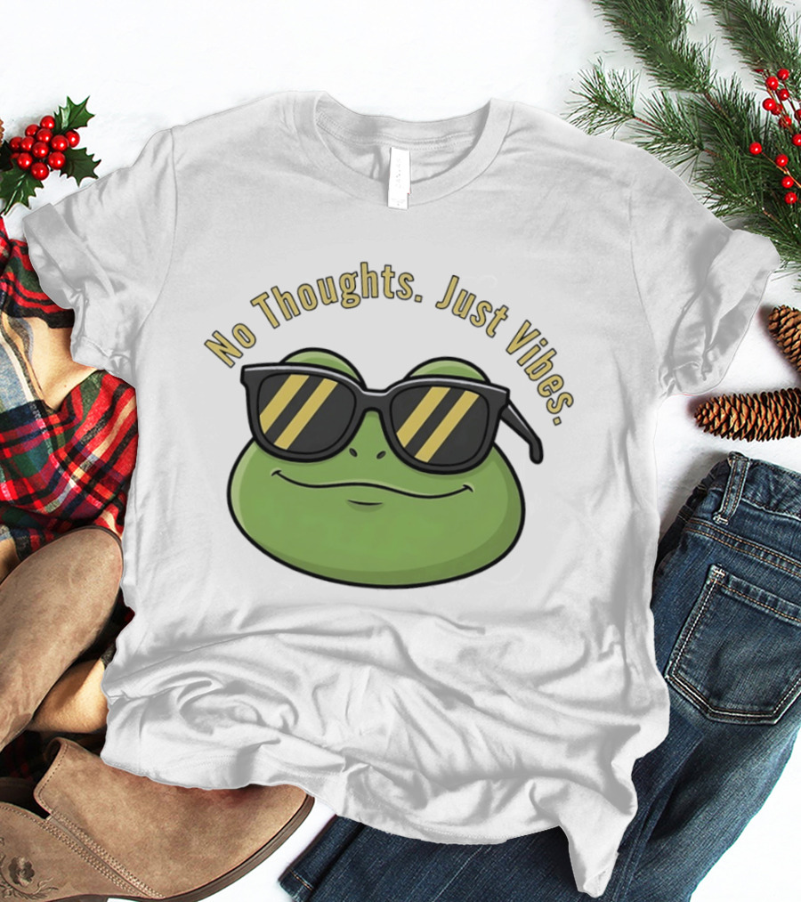 Frog No Thoughts Just Vibes Sunglasses Relaxed Mood T-Shirt