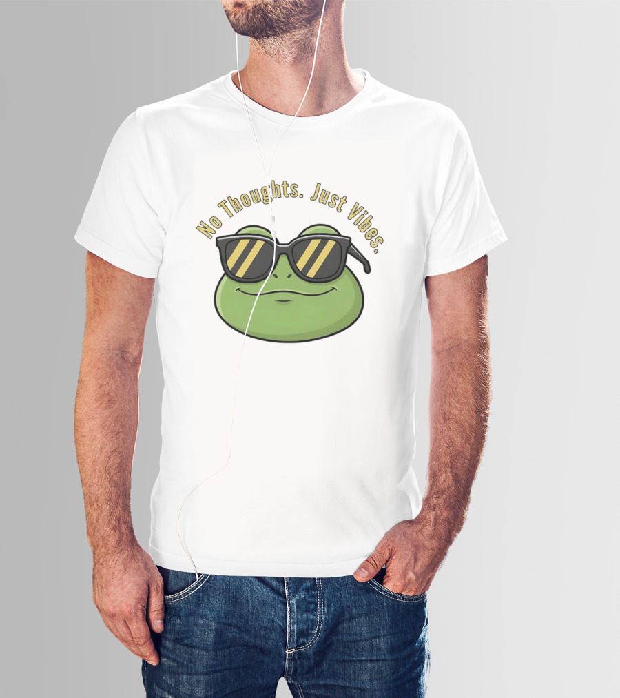 Frog No Thoughts Just Vibes Sunglasses Relaxed Mood T-Shirt