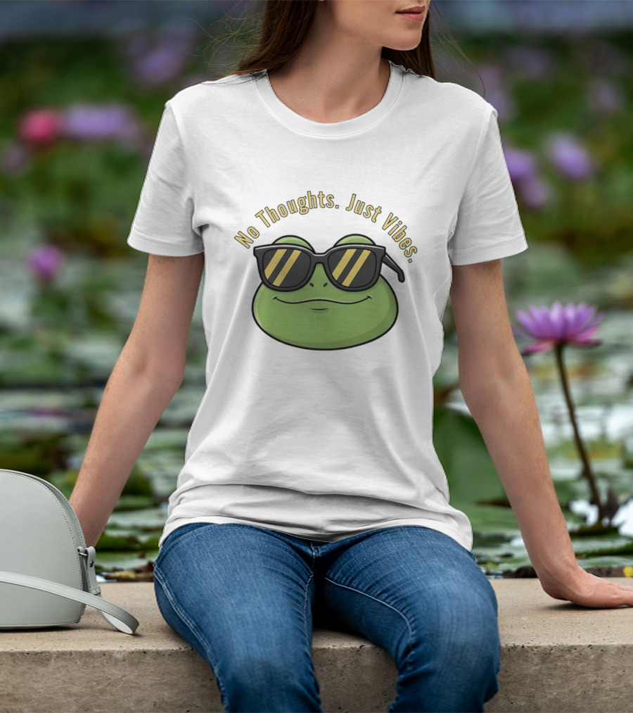 Frog No Thoughts Just Vibes Sunglasses Relaxed Mood T-Shirt