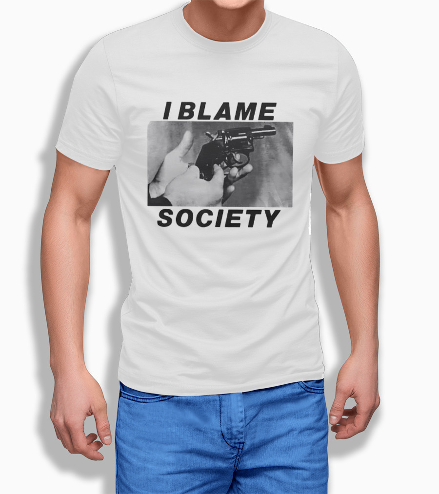 I Blame Society 1990 Totally Fucked Up Gun Image T-Shirt