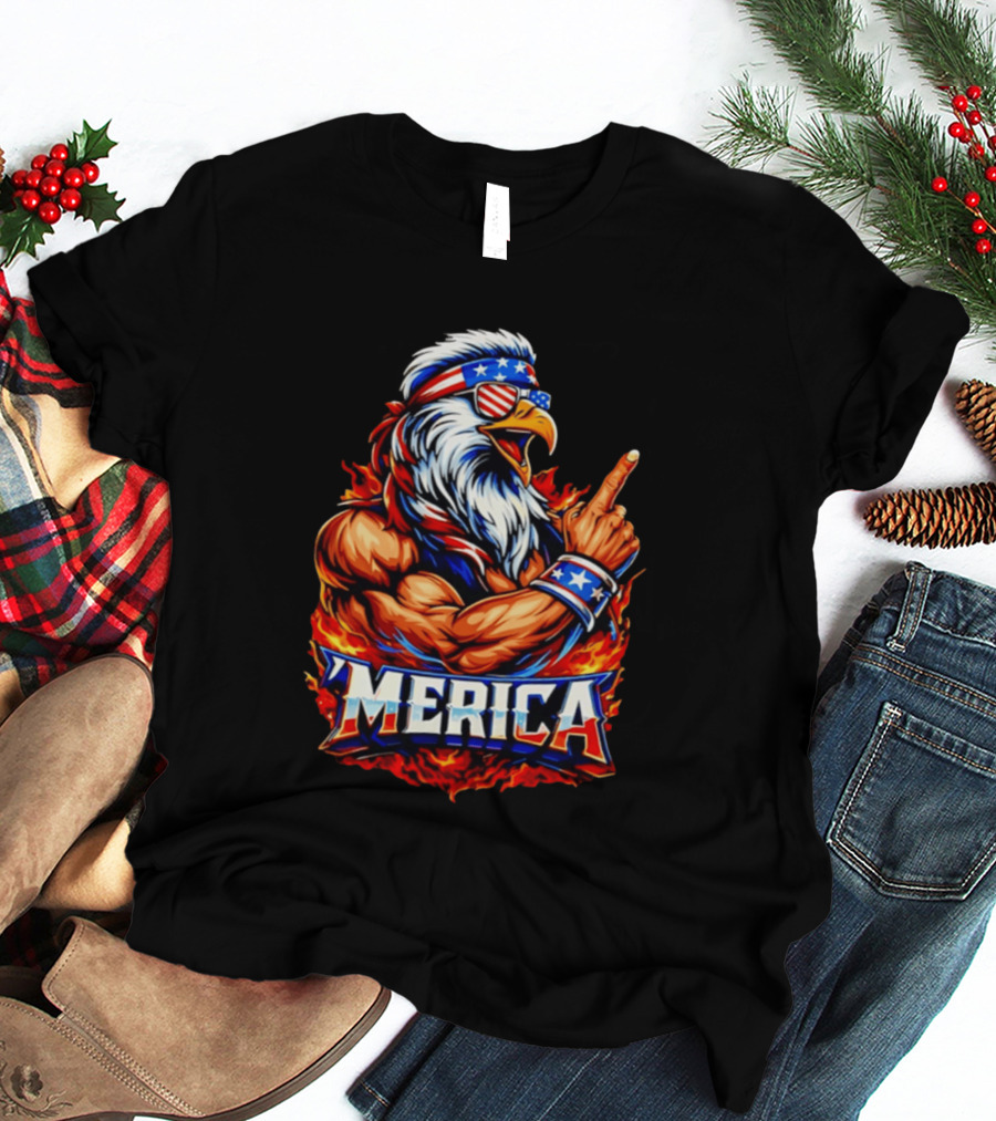 Patriotic Mullet Eagle 'Merica USA Flag Bandana And Sunglasses T-Shirt