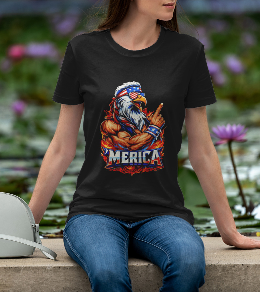 Patriotic Mullet Eagle 'Merica USA Flag Bandana And Sunglasses T-Shirt